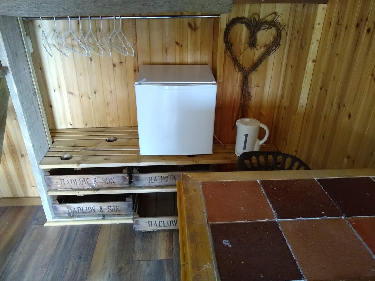 A fridge, to keep your bubbly cool and a kettle for hot chocs when its not!